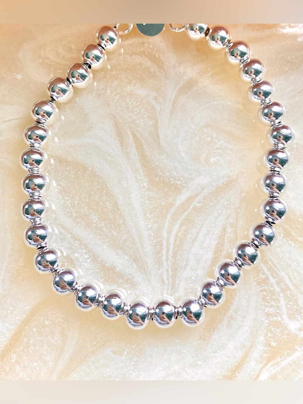 Silver 6mm Beaded Bracelet - Polished Silver - Picture 2 of 4